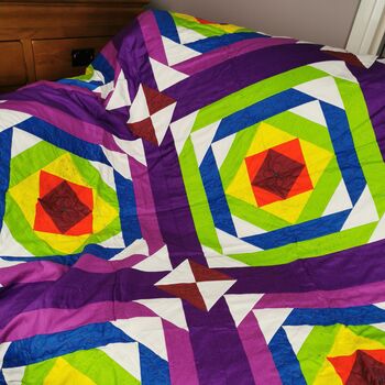 Colourful Quilt Rainbow Snail Trail Double Bed Blanket, 7 of 10