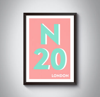 N20 Barnet London Postcode Typography Print, 9 of 10