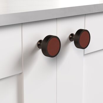 Solid Brass Bronze Cabinet Knobs With Leather Inserts, 8 of 8