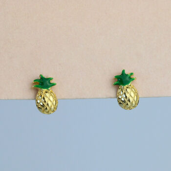 Sterling Silver Gold Colour Pineapple Stud Earrings, 3 of 5