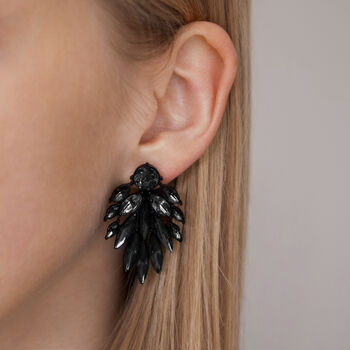 Black And Grey Toned Crystal Leaf Drop Earrings, 2 of 4
