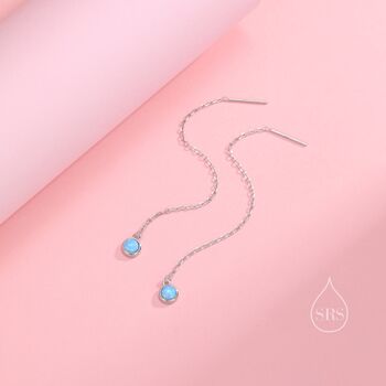 Tiny Blue Opal Coin Ear Threader Earrings, 6 of 9