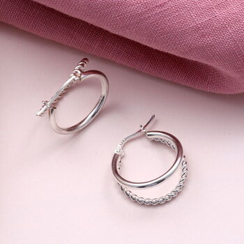 Sterling Silver Double Hoop Earrings, 2 of 5