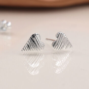 Sterling Silver Embossed Heart Stud Earrings, 3 of 5