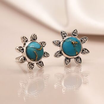 Sterling Silver Turquoise And Topaz Stud Earrings, 2 of 11