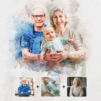 Watercolor Portrait From Combined Photos Gift For Family, Memorial Gift, Christmas Gift, 4 of 7