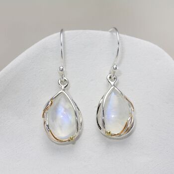 Handmade Natural Rainbow Moonstone Droplet Earrings, 9 of 12