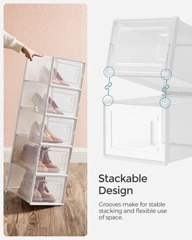 Eight White Stackable Shoe Boxes Storage Organisers, 4 of 6