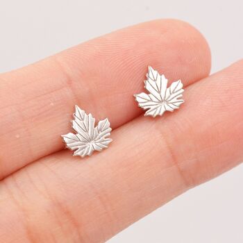 Sterling Silver Maple Leaf Stud Earrings, 5 of 8