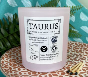 Personalised Taurus Horoscope Star Sign Candle, 4 of 11