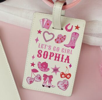 Personalised Leather Cowgirl Passport Holder And Luggage Tag, 4 of 4