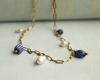 Blue Delft Glass And Pearl Charm Necklace, 3 of 8