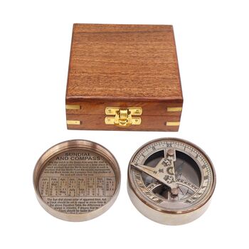 Custom Bronze Signature Sundial Compass Gift With Wooden Box, 5 of 10