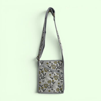 Mini Cross Body Bag | Grey And White Block Print Floral, 5 of 5