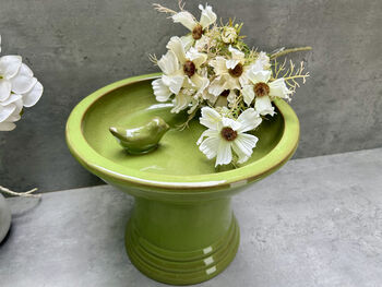 Green Ceramic Garden Birdbath Bird Feeder – 28cm, 3 of 9