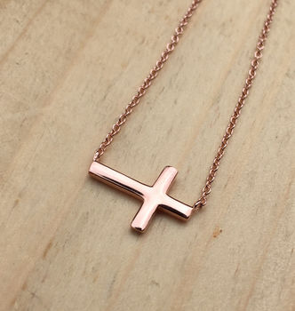 Sideway Cross Necklace Rose Or Gold Plated 925 Silver, 5 of 9