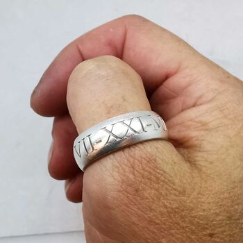 Men's Roman Numerals Personalised Silver Ring, 8 of 8