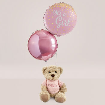 Personalised Bertie Bear With Welcome Baby Balloons, 9 of 10