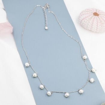 Dangle Pearl Necklace In Sterling Silver, 4 of 10