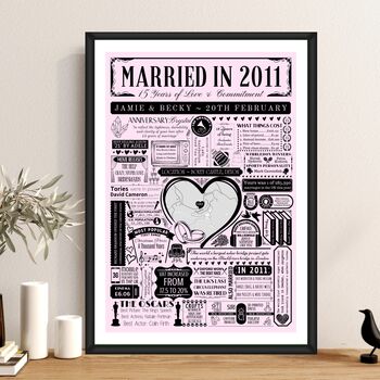 Married In 2011 Map Print, Personalised 15th Crystal Anniversary Gift, 3 of 12