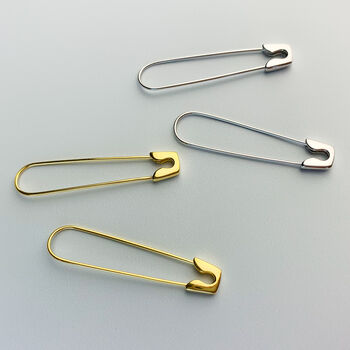Sterling Silver Safety Pin Drop Earrings, 2 of 8
