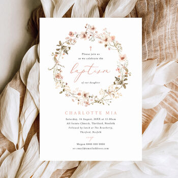 Pink Floral Personalised Baptism Invitation, 3 of 3
