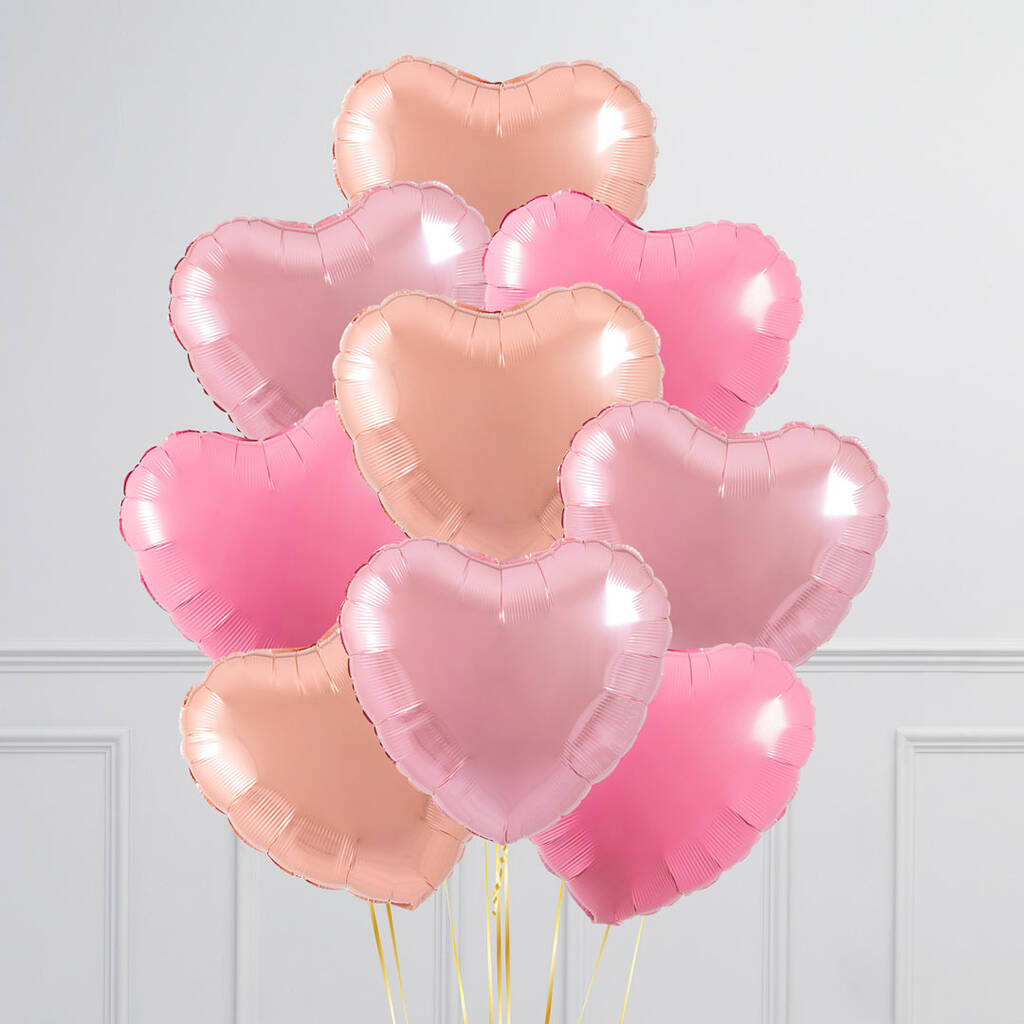 Rose Gold Blush Hearts Inflated Foil Balloon Bunch By Bubblegum ...