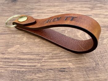 Personalised Burnt Tan Distressed Leather Keyring, 2 of 9