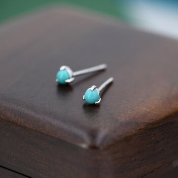 Very Tiny Genuine Turquoise Stud Earrings, 7 of 12