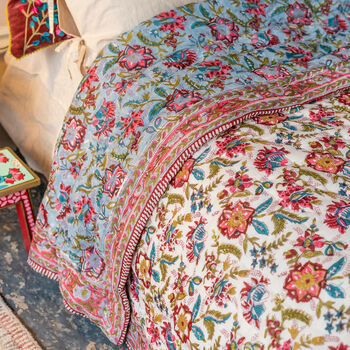 Handmade Vintage Rose Block Print Bedspread Double/King, 5 of 10