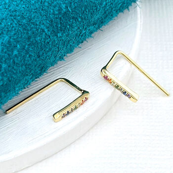 Sterling Silver Rainbow Bar Pull Through Earrings, 4 of 7