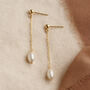 Delicate Chain Pearl Earrings – Minimal Handmade Wedding Jewellery, thumbnail 2 of 7
