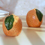G Decor Set Of Orange Shaped Salt And Pepper Shakers, thumbnail 2 of 6