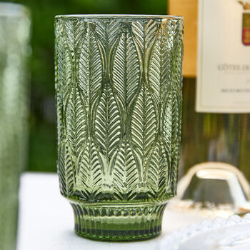 Set Of Four Green Leaf Patterned Highball Glasses, 3 of 6