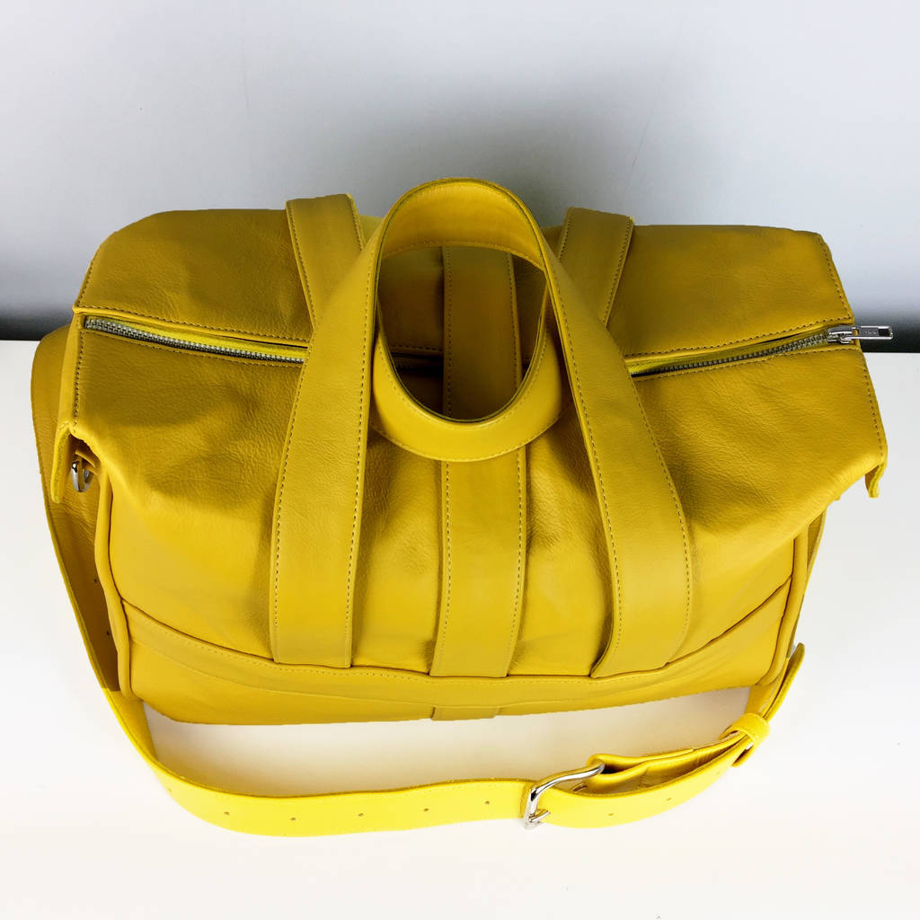 handcrafted yellow overnight bag by freeload leather accessories ...