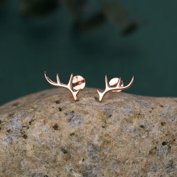 Sterling Silver Antler 16 G Internally Threaded Flat Back Earrings, 3 of 12