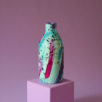 Aqua, Turquoise And Magenta Painted Milk Bottle Vase, 3 of 6