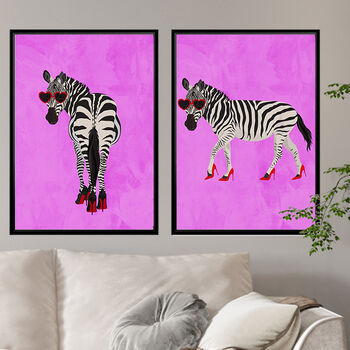 Custom Zebra Wearing Heels Personalised Art Print, 4 of 6
