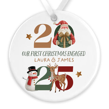 Personalised Ceramic First Christmas Engaged Tree Bauble In Various Designs, 7 of 7