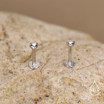 Sterling Silver 3mm Heart 16 G Flat Back Stud Earrings, 4 of 11