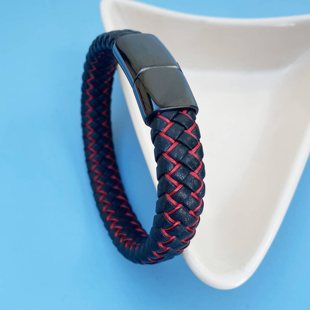 Tread Leather Bracelet Black And Red, 1 of 5
