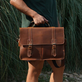 Worn Look Genuine Leather Briefcase Laptop Bag, 2 of 12