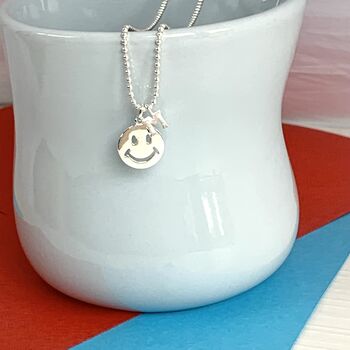 Personalised Smiley Face Charm Sterling Silver Necklace, 3 of 4