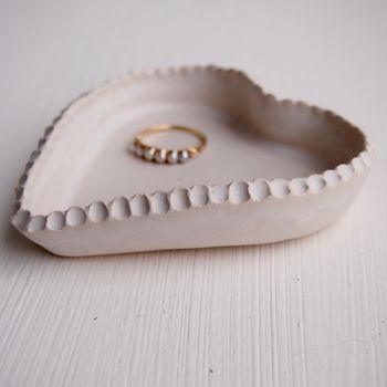 Handmade White Ceramic Heart Wedding Ring Dish, 4 of 6