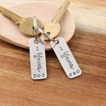 1st Anniversary Couples Pair Personalised Keyrings, 4 of 6
