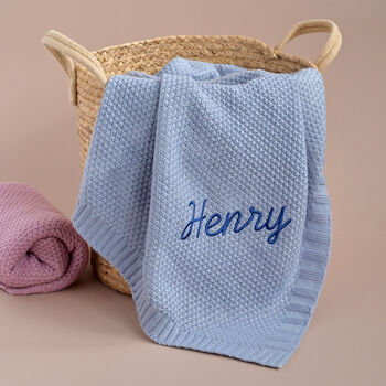 Personalised Knitted Blanket And Teether Set For Baby Boy, 3 of 8