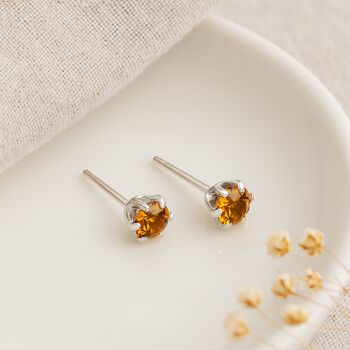 Sterling Silver Citrine Micro Stud Earrings – 3mm, 2 of 4