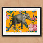 Elephant Floral Yellow Vintage Style Art Print, thumbnail 4 of 5