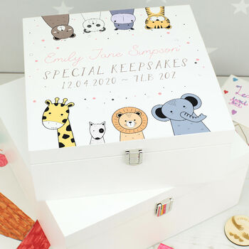 Luxury Cute Animals White Wooden Baby Memory Box, 2 of 7