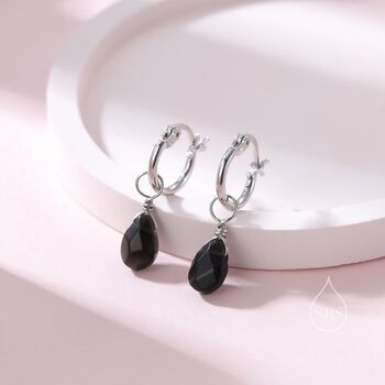 Sterling Silver Natural Faceted Crystal Huggie Hoop Earrings, 3 of 9
